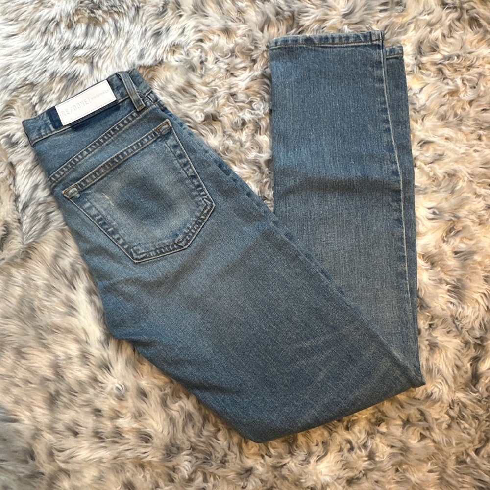 ReDone Light Blue Straight Leg Jeans Distressed Denim size 24 XS NWOT tailored - Picture 4 of 10